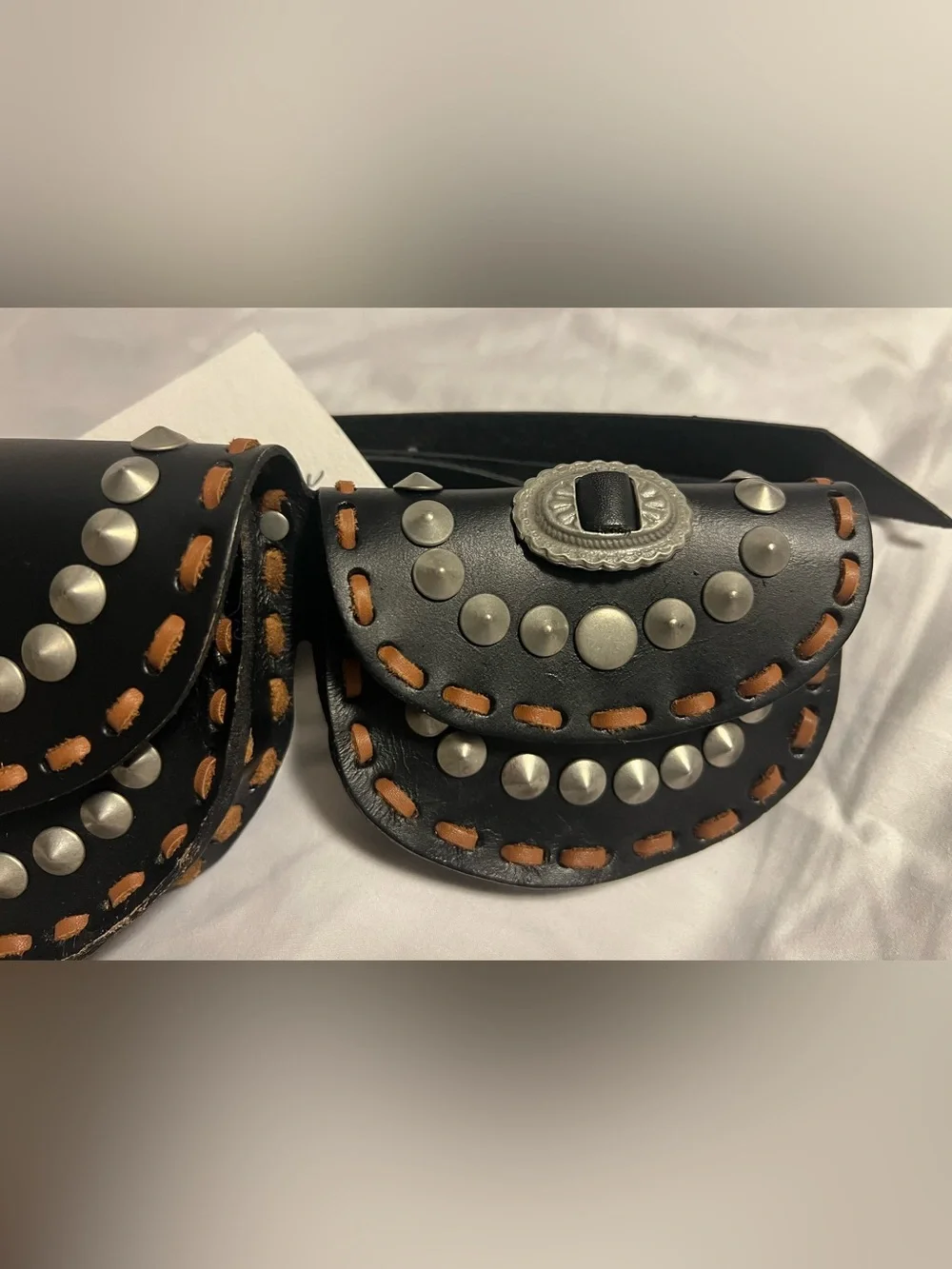 Free People Lucky Stars Leather Pocket Belt in Black Size S/M NWT  Festival